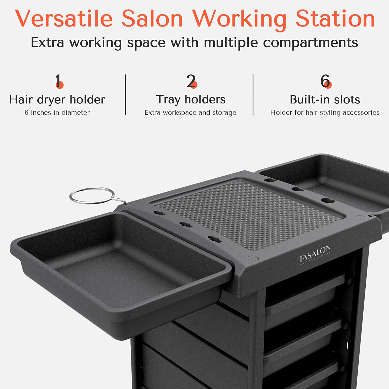 TASALON Salon Trolley Cart for Salon Station - Space Saving Salon Rolling Cart for Extra Storage - Hair Salon Beauty Storage Cart - 6-Tray Salon Cart - Multipurpose Tool Cart - Tattoo Tray - Hair Cart - Image 2